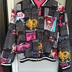 Colorful Graphic Print Bomber Jacket